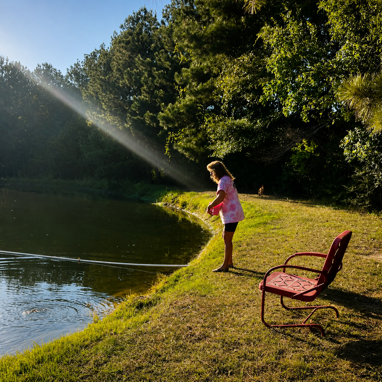 Nita Kay enjoying time beside the pond